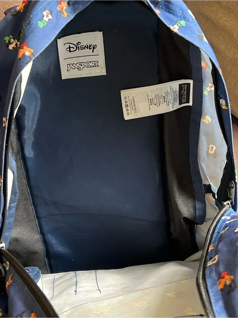 Jansport Navy Backpack with Multicolor Disney Character Print